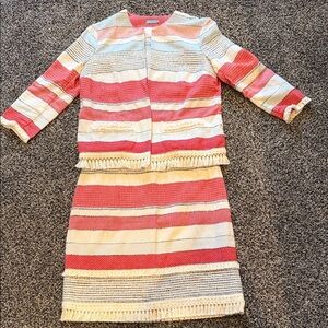 J. McLaughlin Cream and Coral Striped Midi Skirt Set